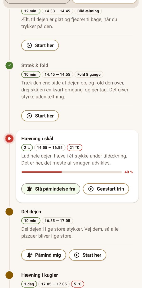 Tidsplan med live-fremskridt og påmindelser