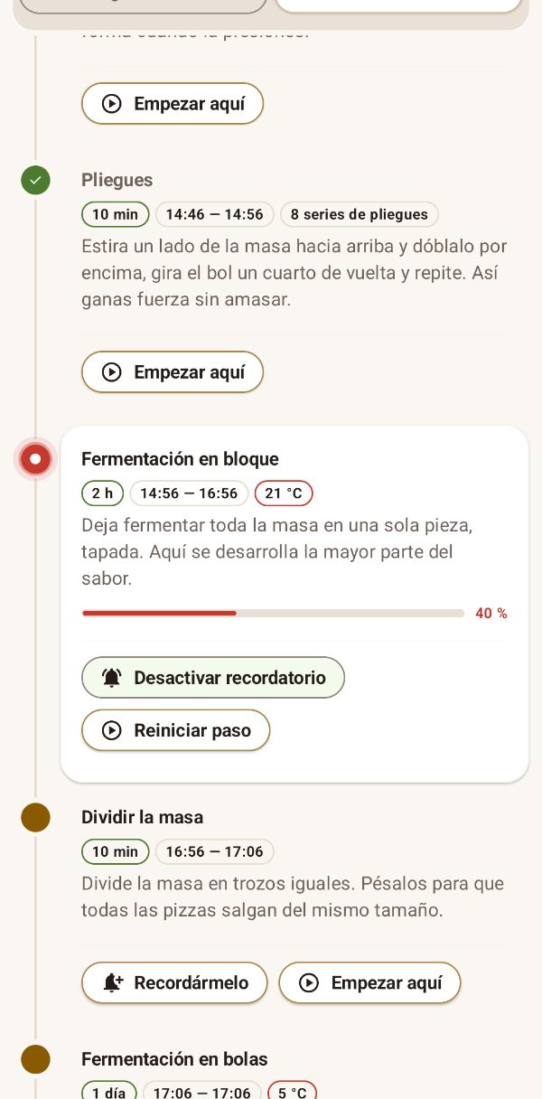 Horario con progreso en directo y recordatorios