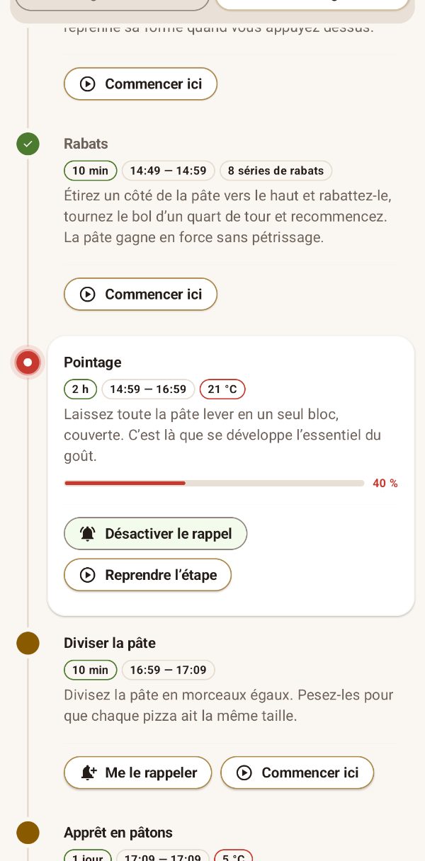 Planning avec progression en direct et rappels