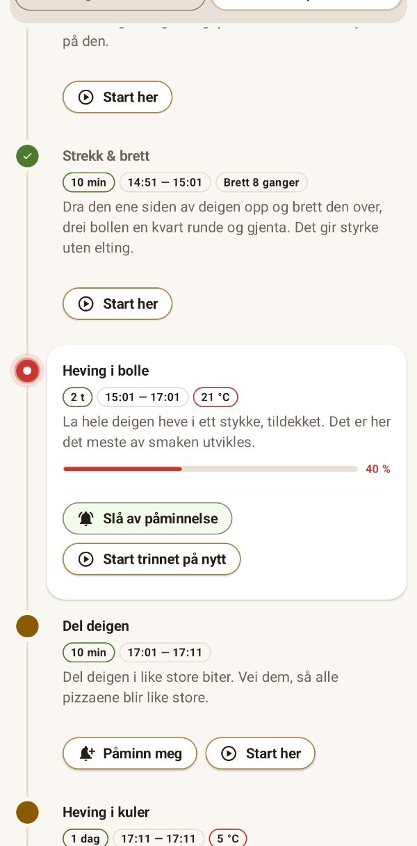 Tidsplan med fremdrift i sanntid og påminnelser