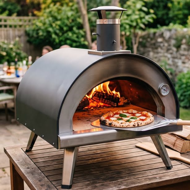 Pizza oven with flames
