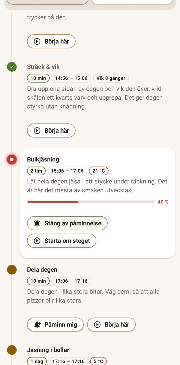 Schema med liveförlopp och påminnelser